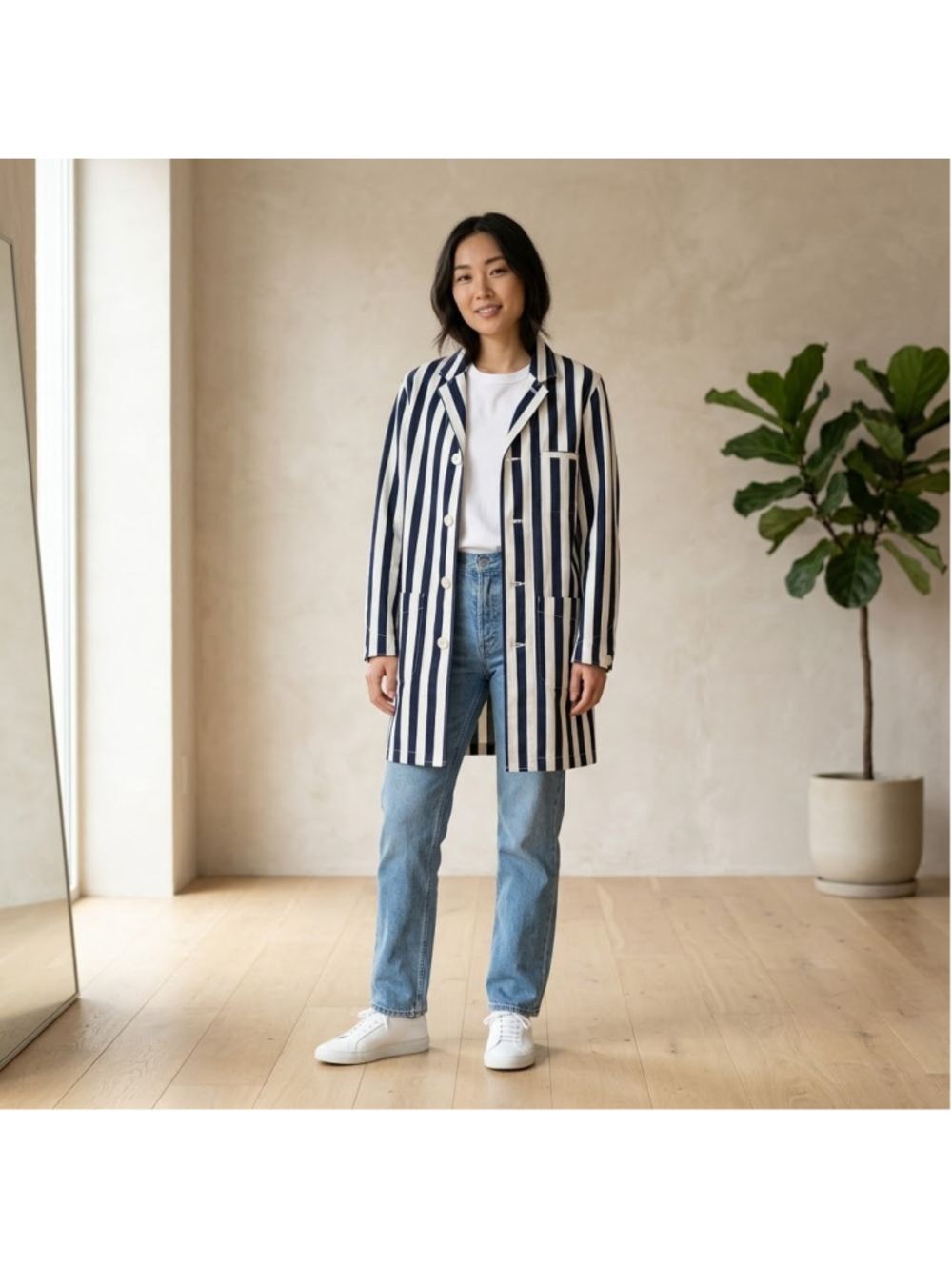 GAIJIN MADE Striped Tailored Jacket Navy White Single Breasted Size Small S